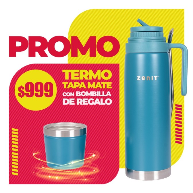 PROMO Termo 1 Lt Tapa Mate + bombilla