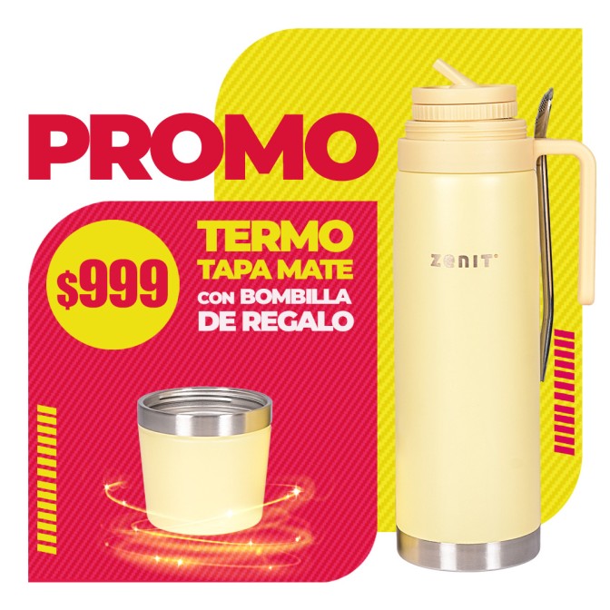 PROMO Termo 1 Lt Tapa Mate + bombilla